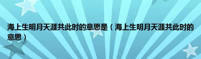 海上生明月天涯共此时的意思是（海上生明月天涯共此时的意思）