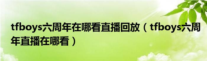 tfboys六周年在哪看直播回放（tfboys六周年直播在哪看）