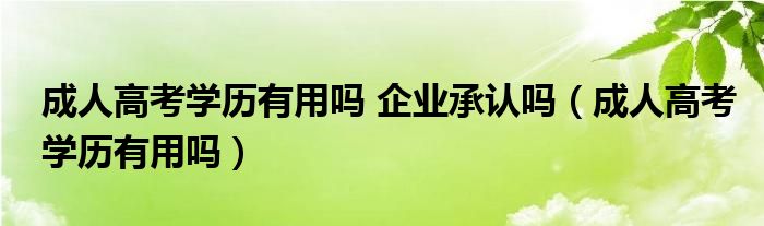 成人高考学历有用吗 企业承认吗（成人高考学历有用吗）