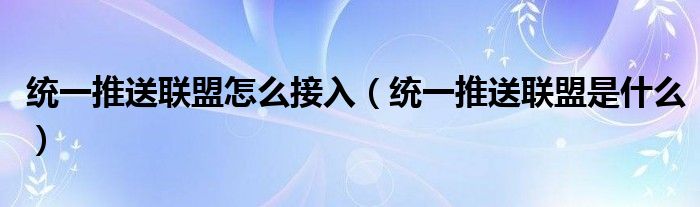 统一推送联盟怎么接入（统一推送联盟是什么）