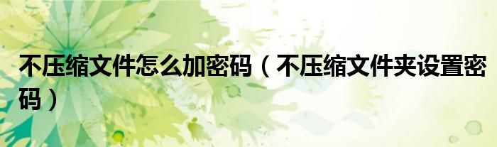 不压缩文件怎么加密码（不压缩文件夹设置密码）