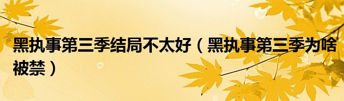 黑执事第三季结局不太好（黑执事第三季为啥被禁）
