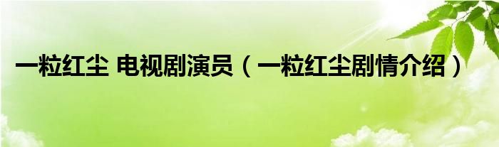 一粒红尘 电视剧演员（一粒红尘剧情介绍）