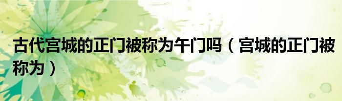 古代宫城的正门被称为午门吗（宫城的正门被称为）