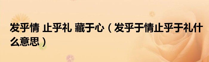 发乎情 止乎礼 藏于心（发乎于情止乎于礼什么意思）