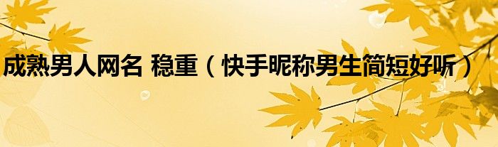 成熟男人网名 稳重（快手昵称男生简短好听）