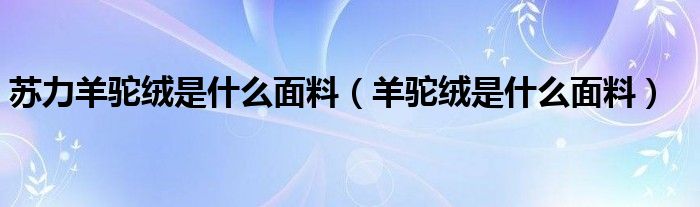 苏力羊驼绒是什么面料（羊驼绒是什么面料）