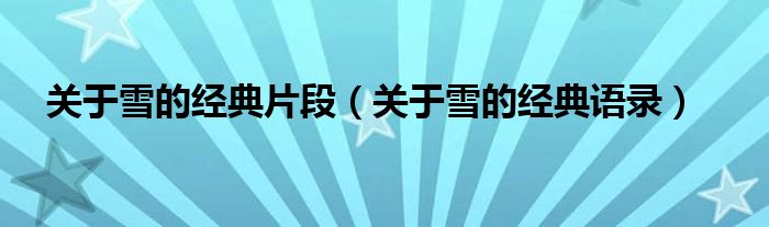 关于雪的经典片段（关于雪的经典语录）