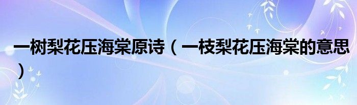 一树梨花压海棠原诗（一枝梨花压海棠的意思）