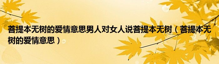 菩提本无树的爱情意思男人对女人说菩提本无树（菩提本无树的爱情意思）