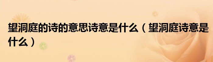 望洞庭的诗的意思诗意是什么（望洞庭诗意是什么）