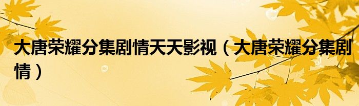 大唐荣耀分集剧情天天影视（大唐荣耀分集剧情）