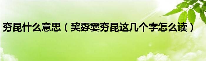 夯昆什么意思（巭孬嫑夯昆这几个字怎么读）