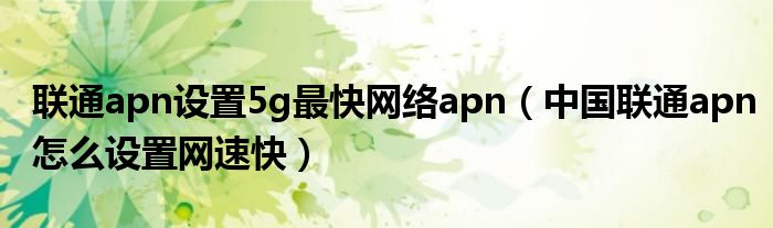 联通apn设置5g最快网络apn（中国联通apn怎么设置网速快）