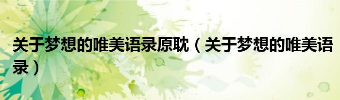关于梦想的唯美语录原耽（关于梦想的唯美语录）