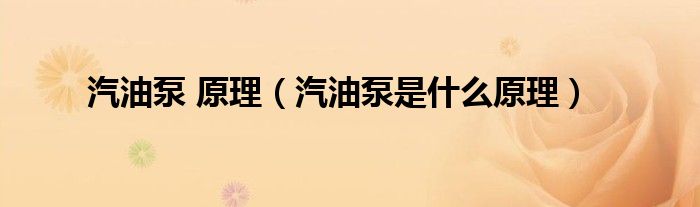 汽油泵 原理（汽油泵是什么原理）