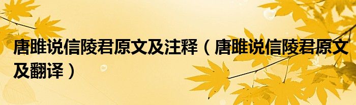 唐雎说信陵君原文及注释（唐雎说信陵君原文及翻译）