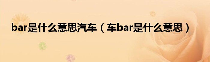 bar是什么意思汽车（车bar是什么意思）