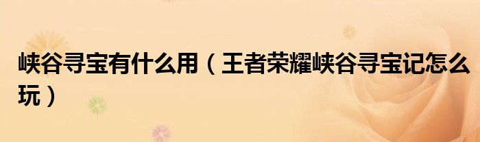 峡谷寻宝有什么用（王者荣耀峡谷寻宝记怎么玩）