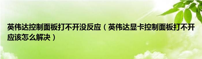 英伟达控制面板打不开没反应（英伟达显卡控制面板打不开应该怎么解决）
