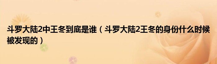 斗罗大陆2中王冬到底是谁（斗罗大陆2王冬的身份什么时候被发现的）