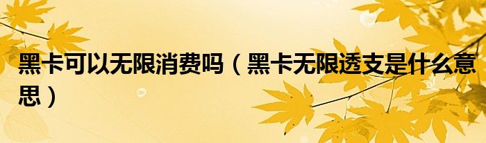 黑卡可以无限消费吗（黑卡无限透支是什么意思）