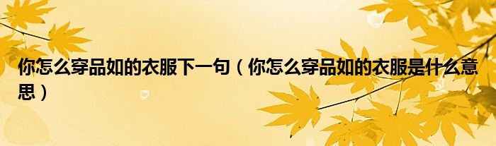你怎么穿品如的衣服下一句（你怎么穿品如的衣服是什么意思）