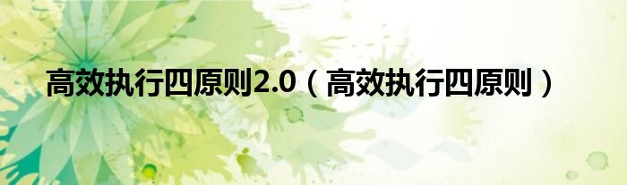 高效执行四原则2.0（高效执行四原则）