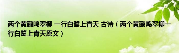 两个黄鹂鸣翠柳 一行白鹭上青天 古诗（两个黄鹂鸣翠柳一行白鹭上青天原文）