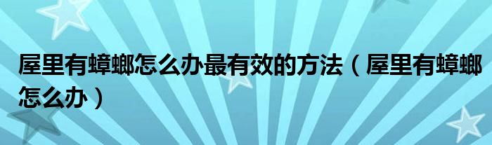 屋里有蟑螂怎么办最有效的方法（屋里有蟑螂怎么办）