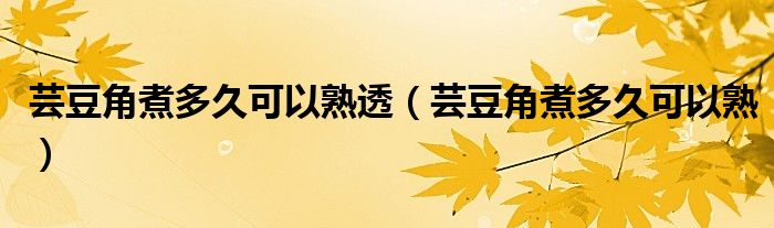 芸豆角煮多久可以熟透（芸豆角煮多久可以熟）