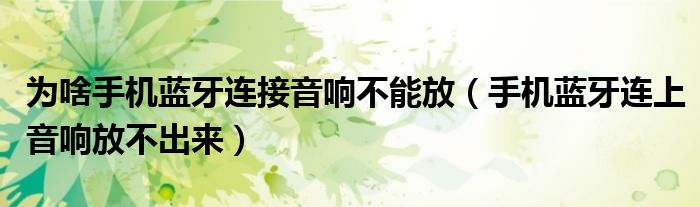 为啥手机蓝牙连接音响不能放（手机蓝牙连上音响放不出来）
