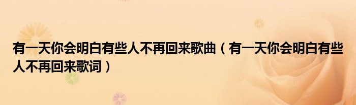 有一天你会明白有些人不再回来歌曲（有一天你会明白有些人不再回来歌词）