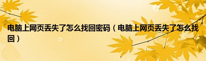 电脑上网页丢失了怎么找回密码（电脑上网页丢失了怎么找回）