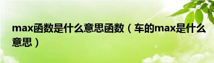 max函数是什么意思函数（车的max是什么意思）