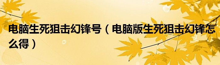 电脑生死狙击幻锋号（电脑版生死狙击幻锋怎么得）
