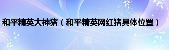 和平精英大神猪（和平精英网红猪具体位置）