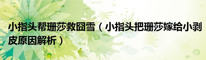 小指头帮珊莎救囧雪（小指头把珊莎嫁给小剥皮原因解析）