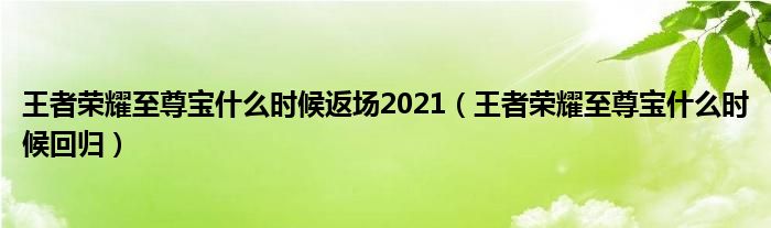 王者荣耀至尊宝什么时候返场2021（王者荣耀至尊宝什么时候回归）