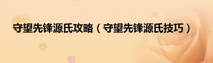 守望先锋源氏攻略（守望先锋源氏技巧）
