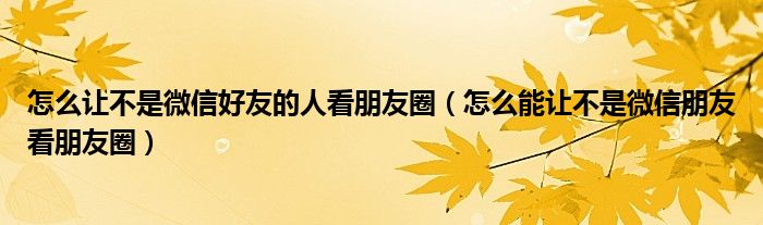 怎么让不是微信好友的人看朋友圈（怎么能让不是微信朋友看朋友圈）