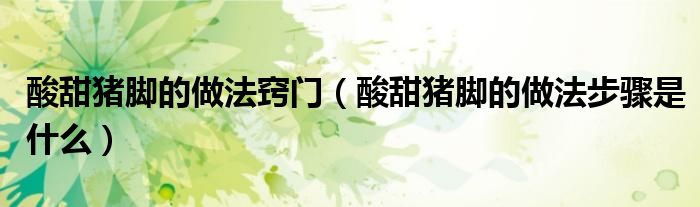 酸甜猪脚的做法窍门（酸甜猪脚的做法步骤是什么）