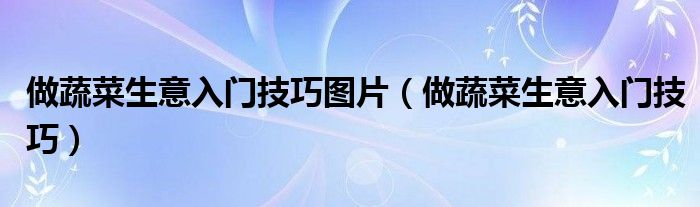 做蔬菜生意入门技巧图片（做蔬菜生意入门技巧）