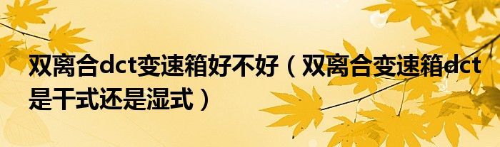 双离合dct变速箱好不好（双离合变速箱dct是干式还是湿式）