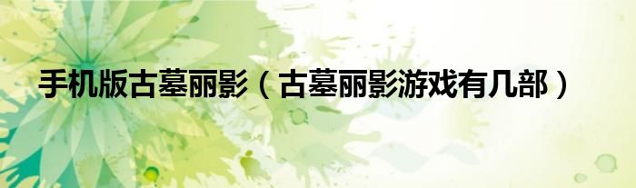 手机版古墓丽影（古墓丽影游戏有几部）