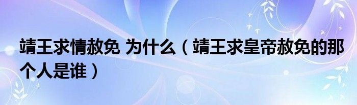 靖王求情赦免 为什么（靖王求皇帝赦免的那个人是谁）