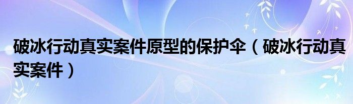 破冰行动真实案件原型的保护伞（破冰行动真实案件）