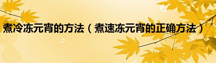 煮冷冻元宵的方法（煮速冻元宵的正确方法）