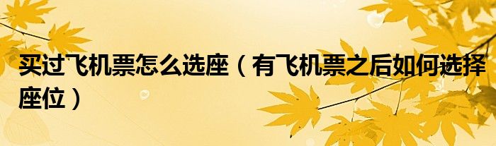 买过飞机票怎么选座（有飞机票之后如何选择座位）