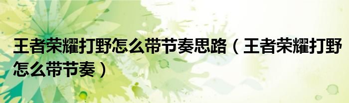 王者荣耀打野怎么带节奏思路（王者荣耀打野怎么带节奏）